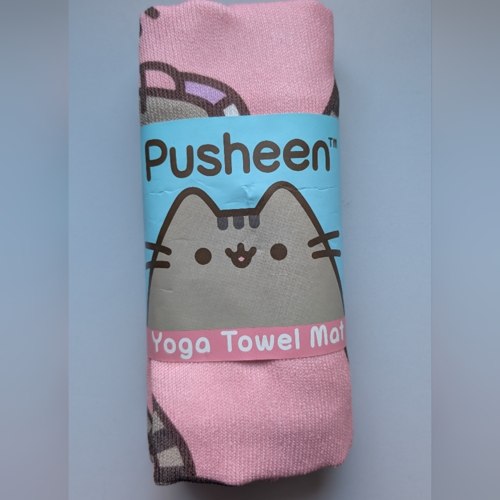 Pusheen Pink and Gray Yoga Towel Mat